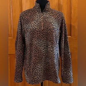 Women's Lands' End 1/4 Zip Cheetah Jacket Size Medium 10-12